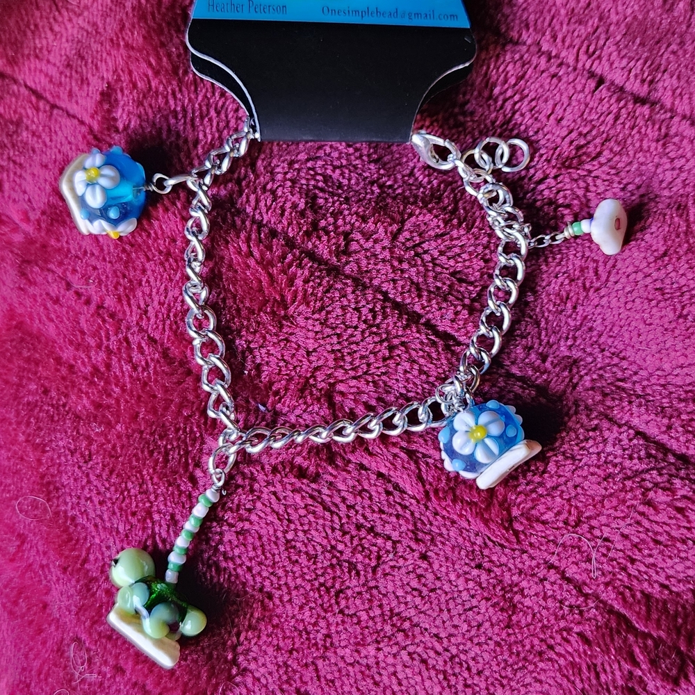 Turtle Charm Bracelet with Floral Accents